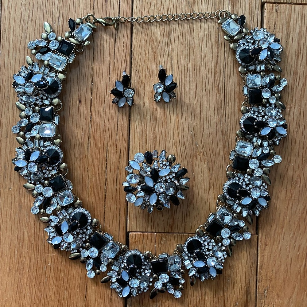 Black Gold Silver & White Jewelry Statement Set